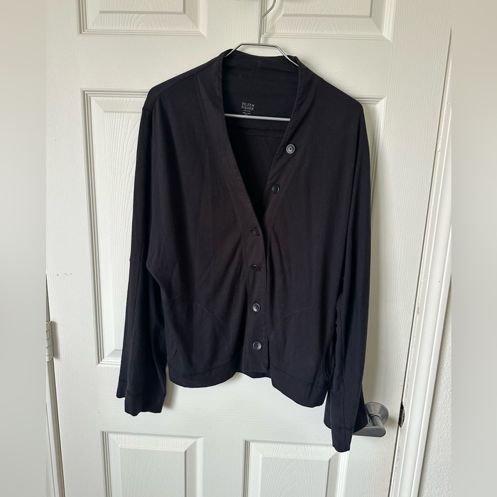 EILEEN FISHER Black Button-Up Cardigan.